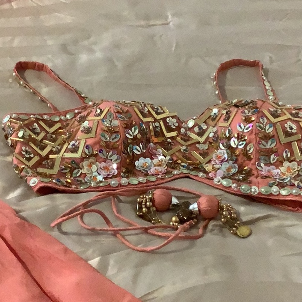 Embellished Coral Pink Beaded Bra Top